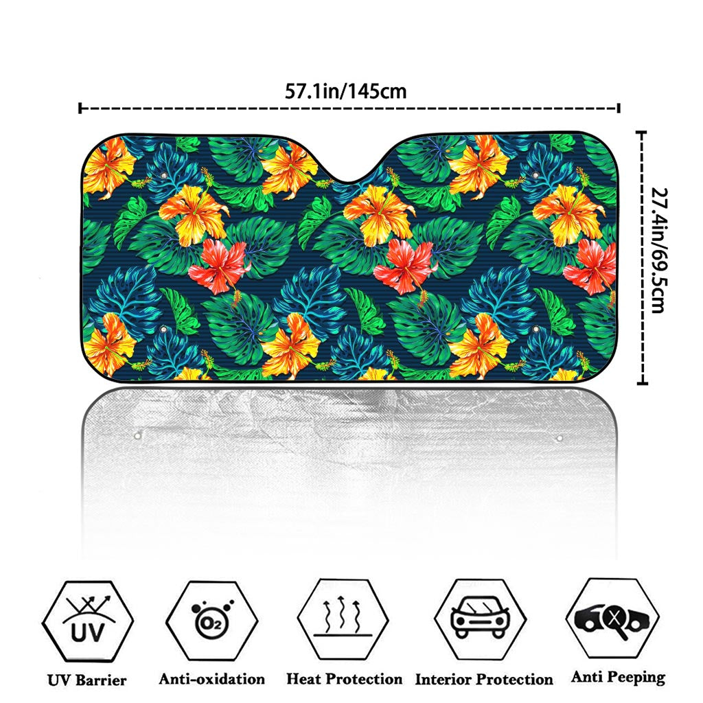 Hibiscus Monstera Hawaii Pattern Print Car Windshield Sun Shade