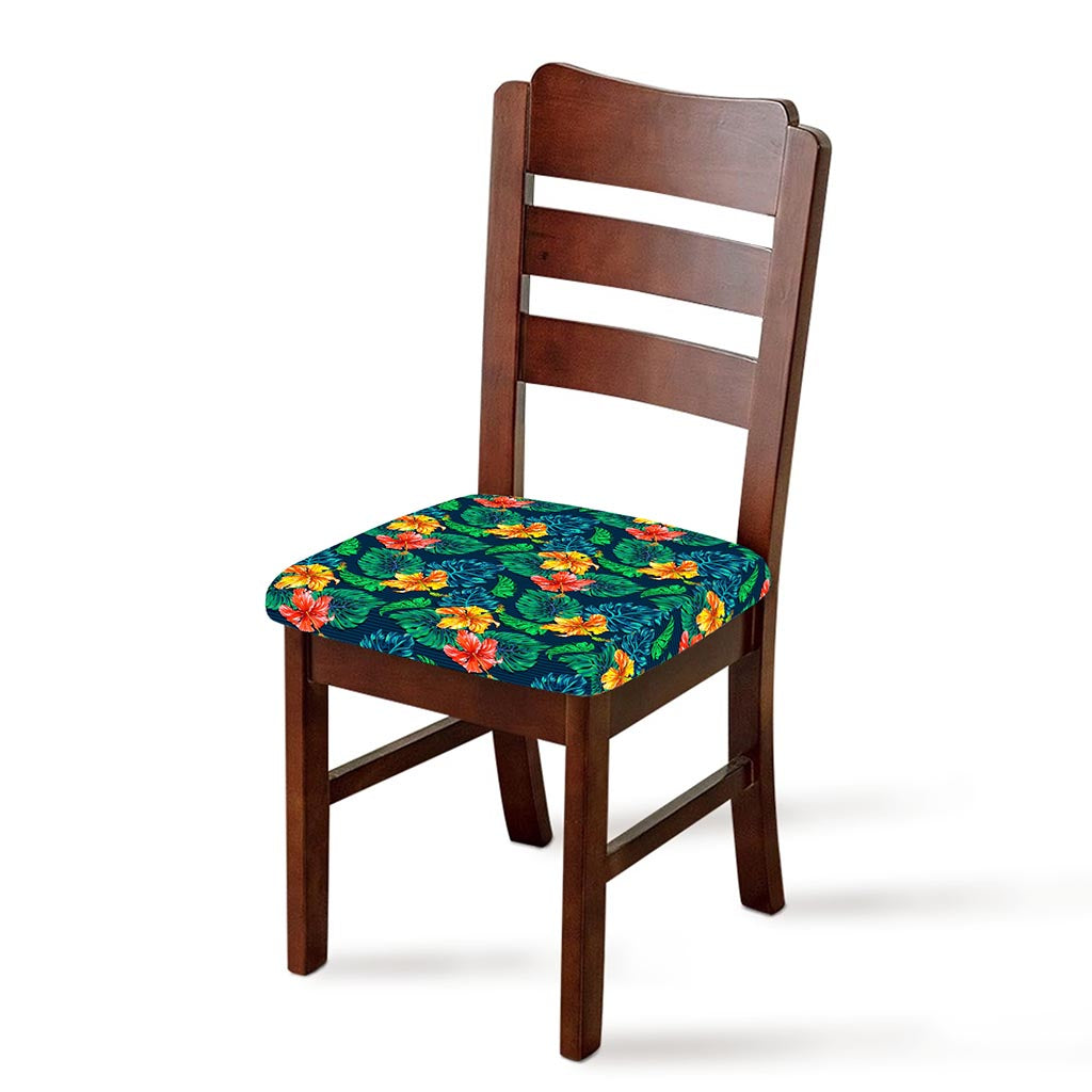 Hibiscus Monstera Hawaii Pattern Print Chair Cushion Cover