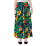 Hibiscus Monstera Hawaii Pattern Print Chiffon Maxi Skirt