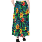 Hibiscus Monstera Hawaii Pattern Print Chiffon Maxi Skirt