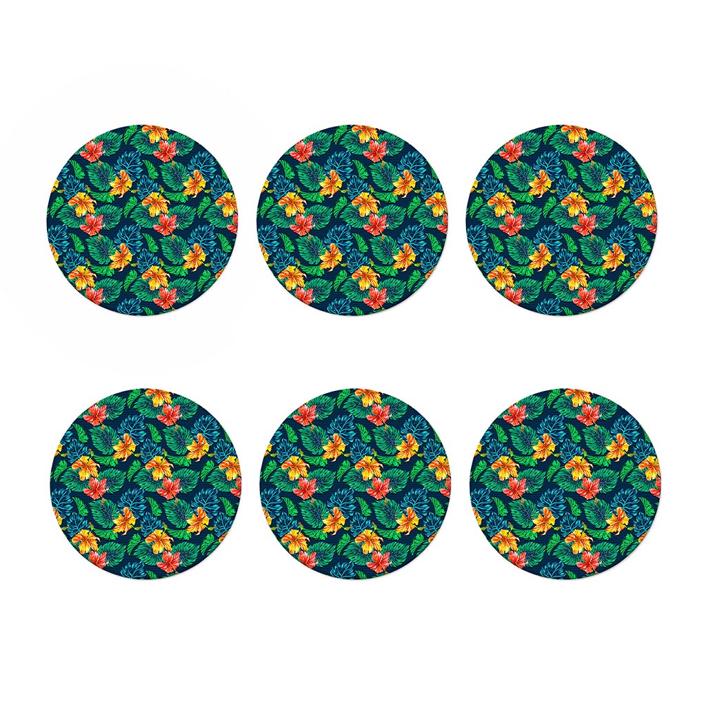 Hibiscus Monstera Hawaii Pattern Print Coaster Set