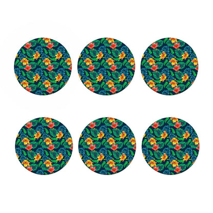 Hibiscus Monstera Hawaii Pattern Print Coaster Set