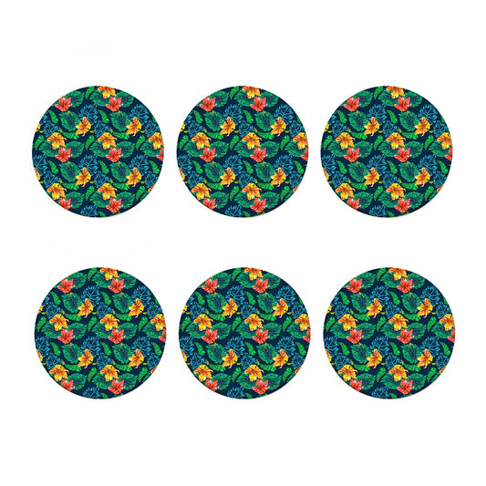 Hibiscus Monstera Hawaii Pattern Print Coaster Set