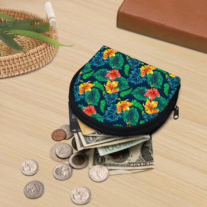 Hibiscus Monstera Hawaii Pattern Print Coin Purse
