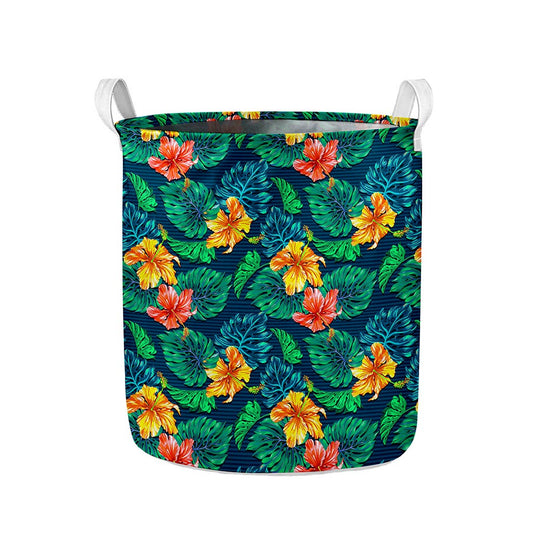 Hibiscus Monstera Hawaii Pattern Print Collapsible Laundry Basket