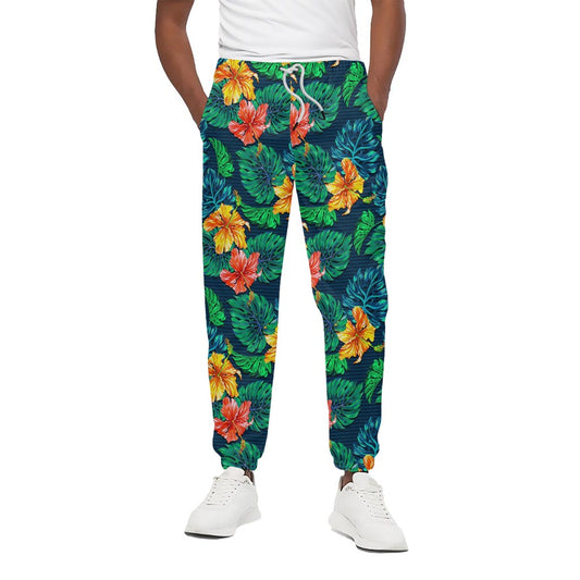 Hibiscus Monstera Hawaii Pattern Print Cotton Pants