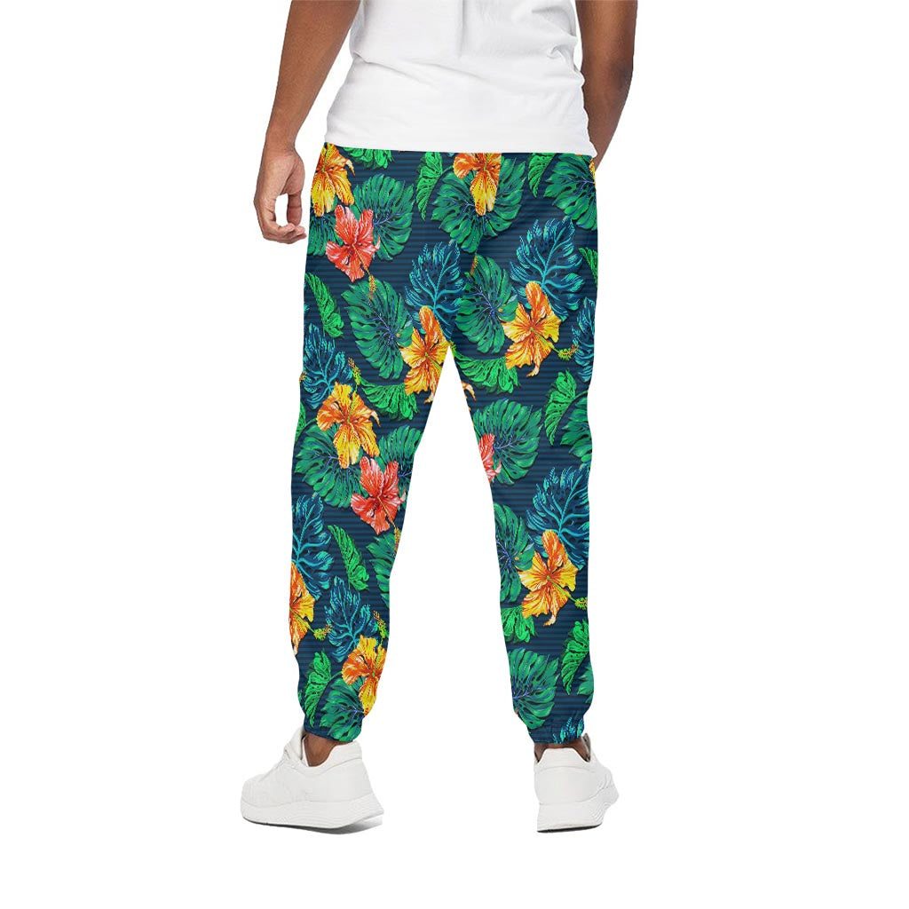 Hibiscus Monstera Hawaii Pattern Print Cotton Pants