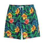 Hibiscus Monstera Hawaii Pattern Print Cotton Shorts