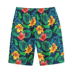Hibiscus Monstera Hawaii Pattern Print Cotton Shorts