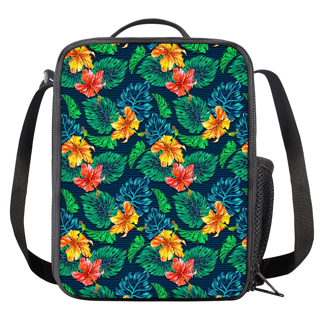 Hibiscus Monstera Hawaii Pattern Print Crossbody Lunch Bag