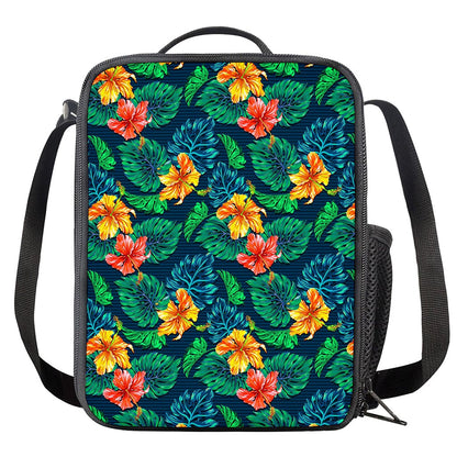 Hibiscus Monstera Hawaii Pattern Print Crossbody Lunch Bag