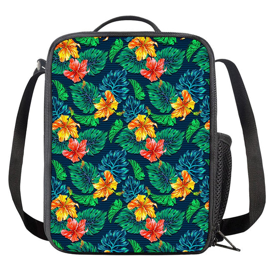 Hibiscus Monstera Hawaii Pattern Print Crossbody Lunch Bag