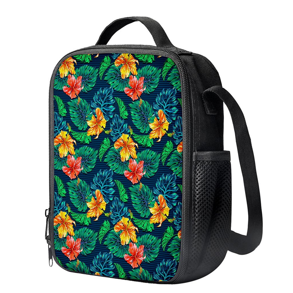 Hibiscus Monstera Hawaii Pattern Print Crossbody Lunch Bag