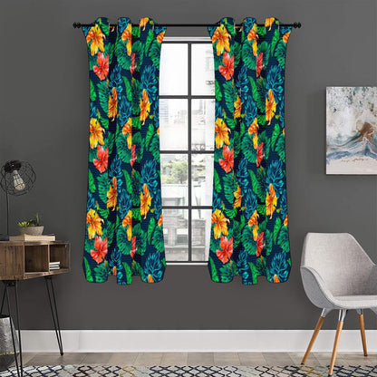 Hibiscus Monstera Hawaii Pattern Print Curtain