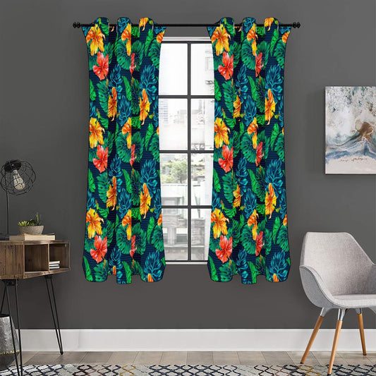 Hibiscus Monstera Hawaii Pattern Print Curtain