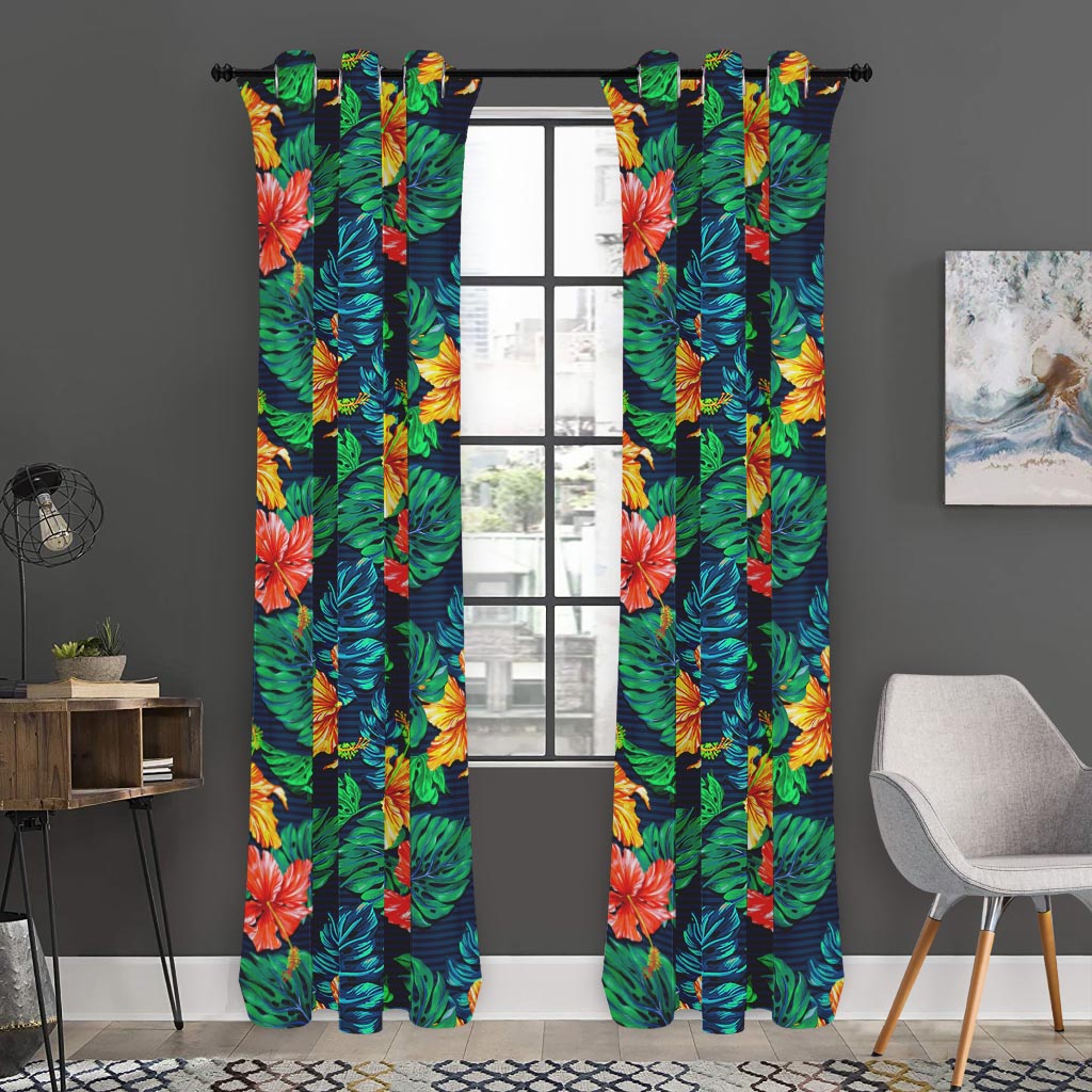 Hibiscus Monstera Hawaii Pattern Print Curtain