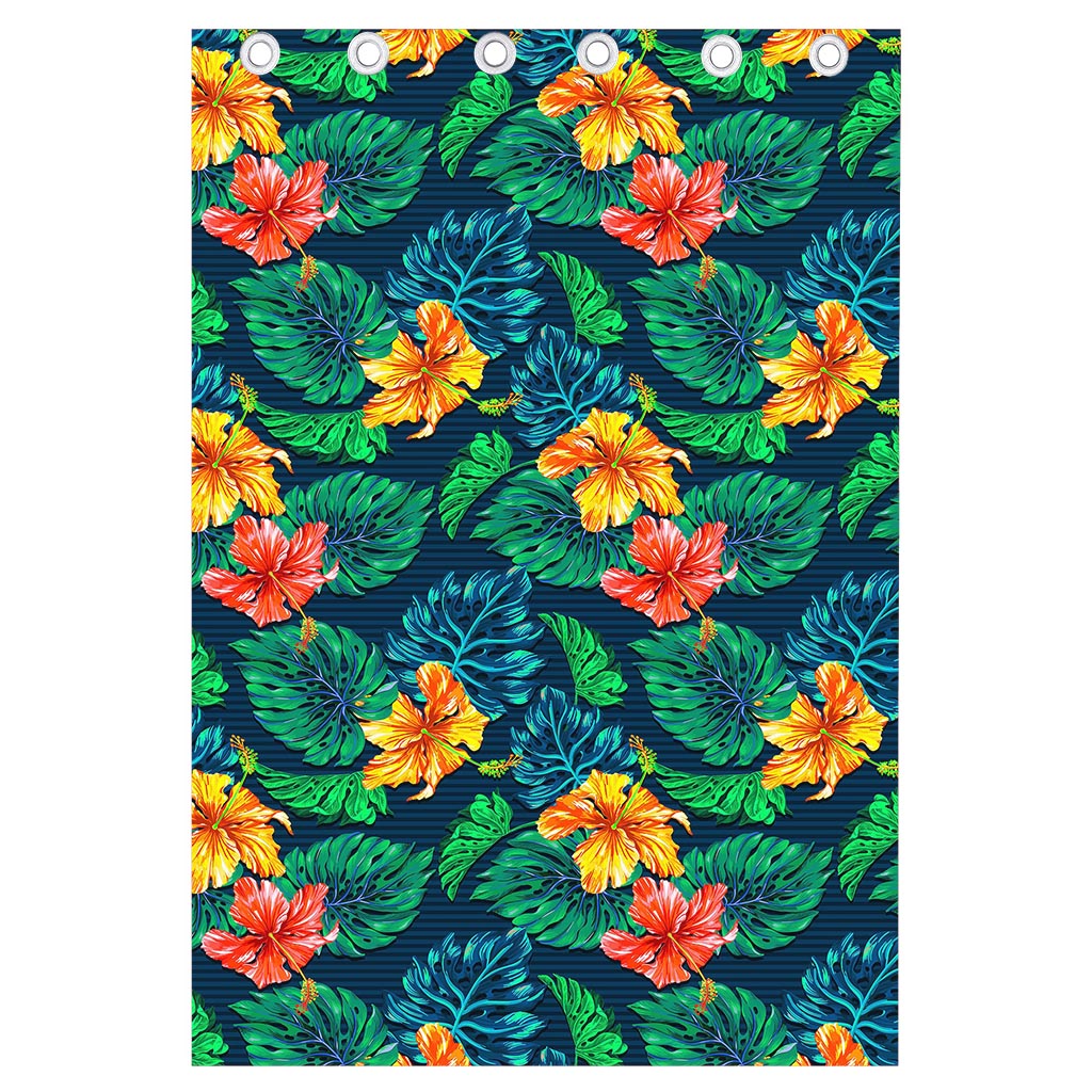 Hibiscus Monstera Hawaii Pattern Print Curtain