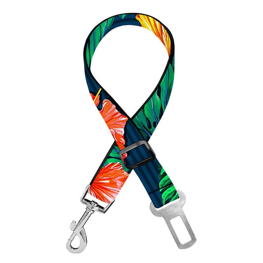 Hibiscus Monstera Hawaii Pattern Print Dog Seat Belt