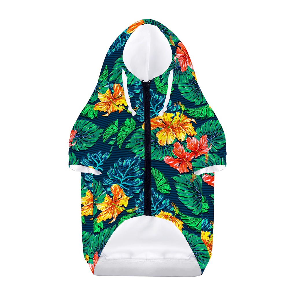 Hibiscus Monstera Hawaii Pattern Print Dog Zip Up Hoodie