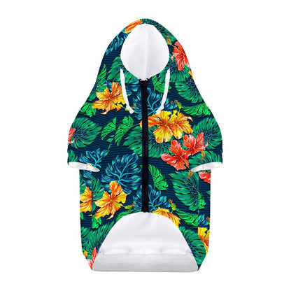 Hibiscus Monstera Hawaii Pattern Print Dog Zip Up Hoodie