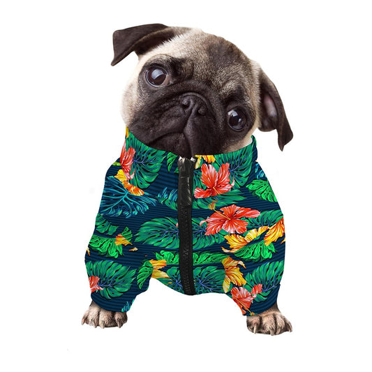 Hibiscus Monstera Hawaii Pattern Print Dog Zip Up Jacket