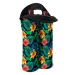 Hibiscus Monstera Hawaii Pattern Print Double Neoprene Wine Tote