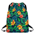 Hibiscus Monstera Hawaii Pattern Print Drawstring Backpack