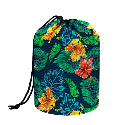 Hibiscus Monstera Hawaii Pattern Print Drawstring Makeup Bag