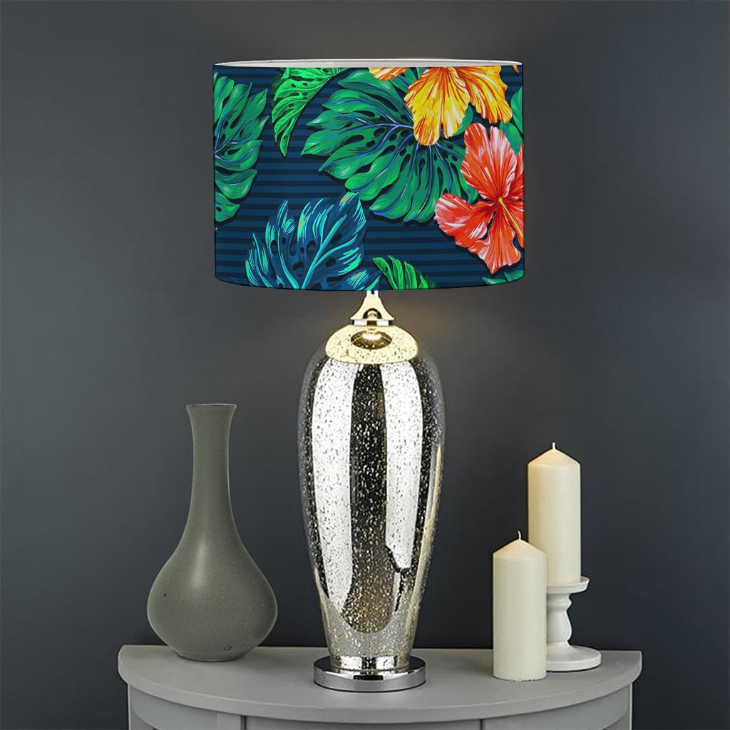 Hibiscus Monstera Hawaii Pattern Print Drum Lamp Shade