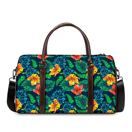 Hibiscus Monstera Hawaii Pattern Print Duffle Bag