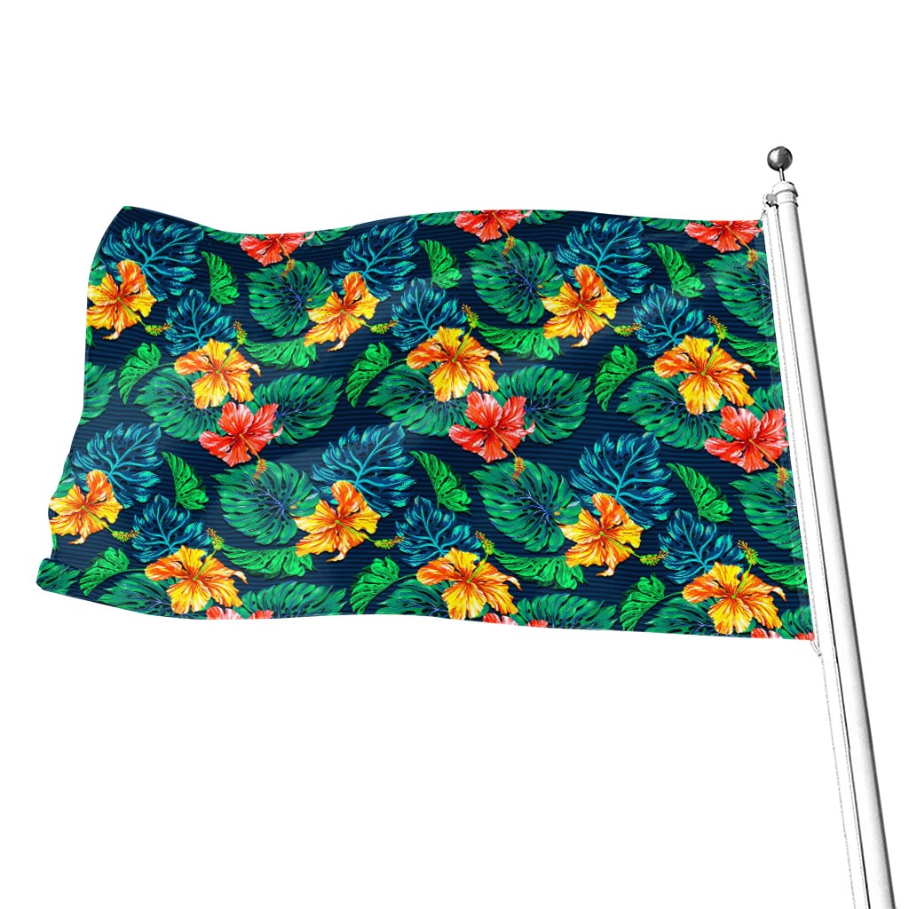 Hibiscus Monstera Hawaii Pattern Print Flag