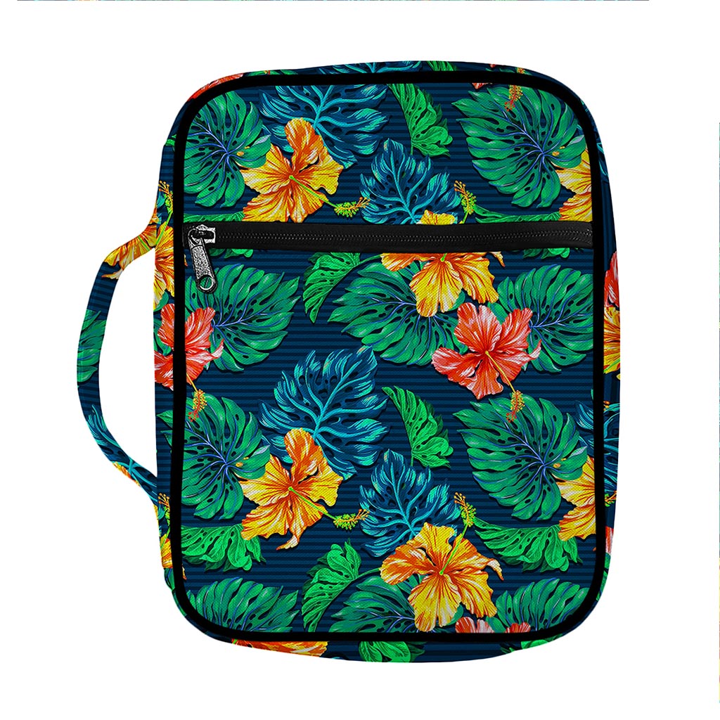 Hibiscus Monstera Hawaii Pattern Print Front Pocket Bible Bag