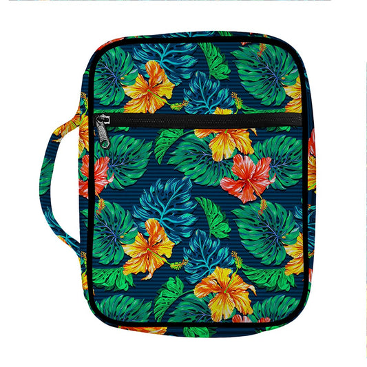 Hibiscus Monstera Hawaii Pattern Print Front Pocket Bible Bag