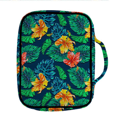 Hibiscus Monstera Hawaii Pattern Print Front Pocket Bible Bag