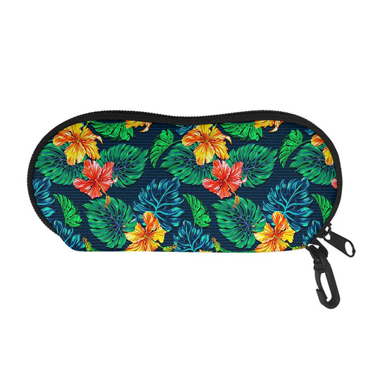 Hibiscus Monstera Hawaii Pattern Print Glasses Case