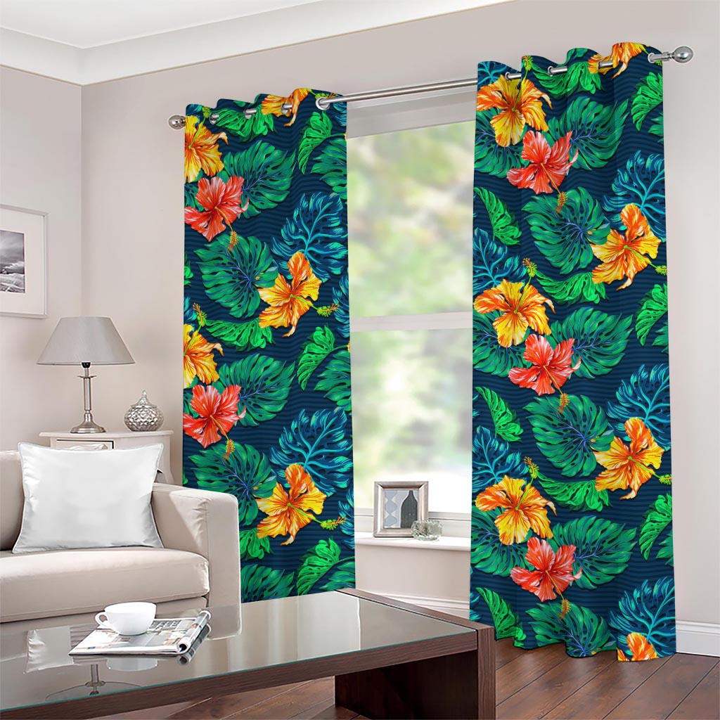 Hibiscus Monstera Hawaii Pattern Print Grommet Curtains