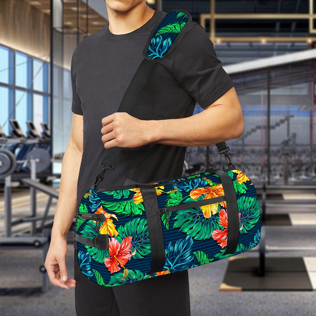 Hibiscus Monstera Hawaii Pattern Print Gym Bag