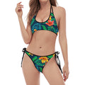 Hibiscus Monstera Hawaii Pattern Print Halter Scoop Tie Side Bikini