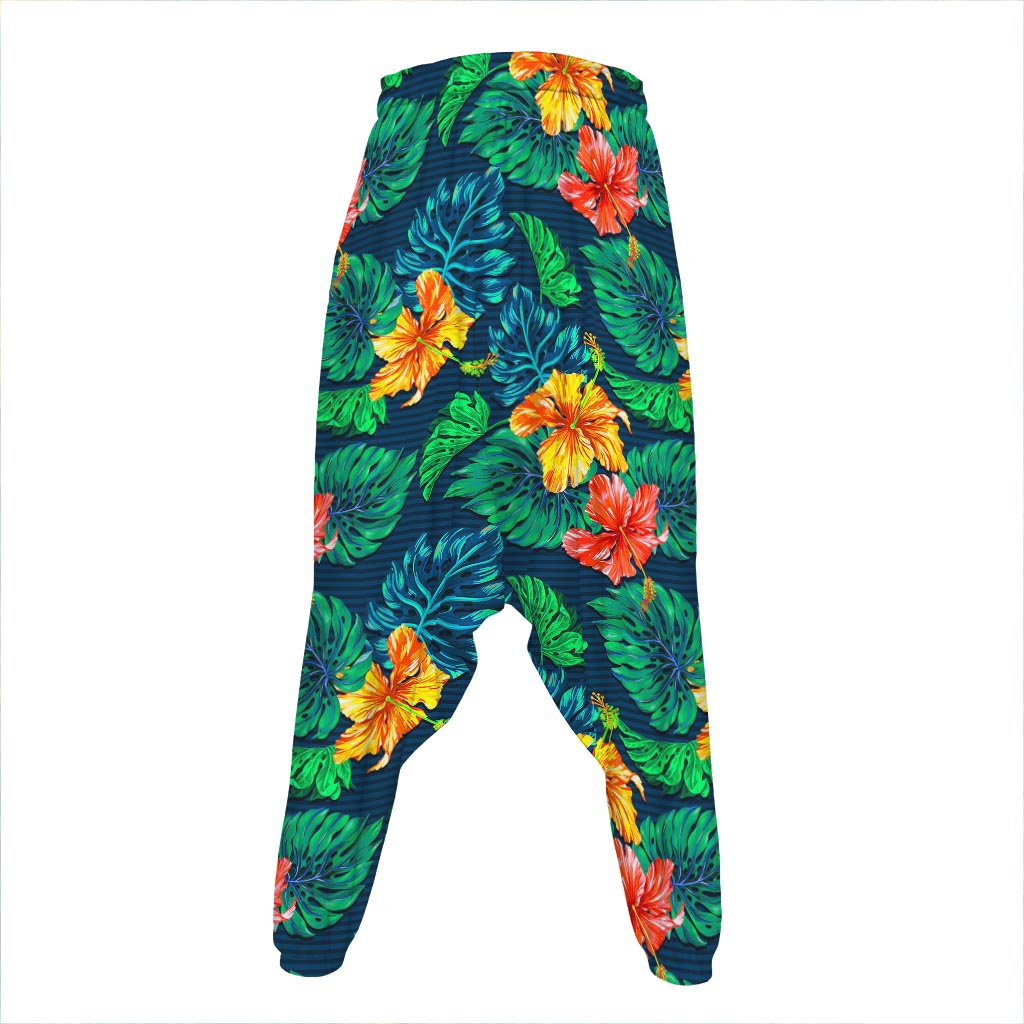 Hibiscus Monstera Hawaii Pattern Print Hammer Pants