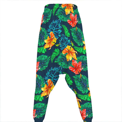 Hibiscus Monstera Hawaii Pattern Print Hammer Pants