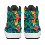 Hibiscus Monstera Hawaii Pattern Print High Top Leather Sneakers