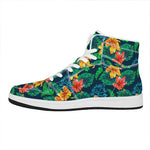 Hibiscus Monstera Hawaii Pattern Print High Top Leather Sneakers