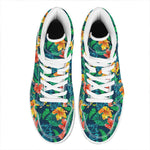Hibiscus Monstera Hawaii Pattern Print High Top Leather Sneakers