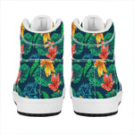 Hibiscus Monstera Hawaii Pattern Print High Top Leather Sneakers