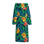 Hibiscus Monstera Hawaii Pattern Print Hooded Bathrobe