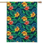 Hibiscus Monstera Hawaii Pattern Print House Flag