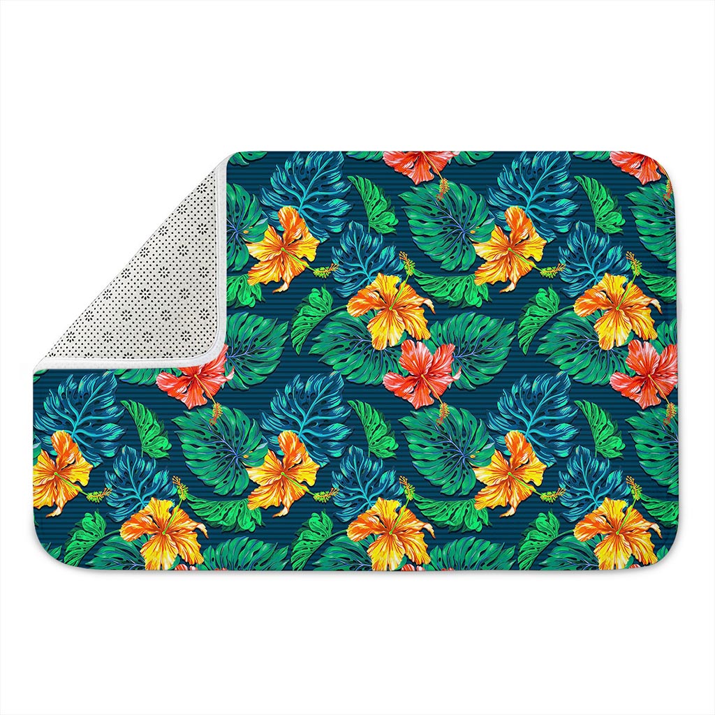 Hibiscus Monstera Hawaii Pattern Print Indoor Door Mat
