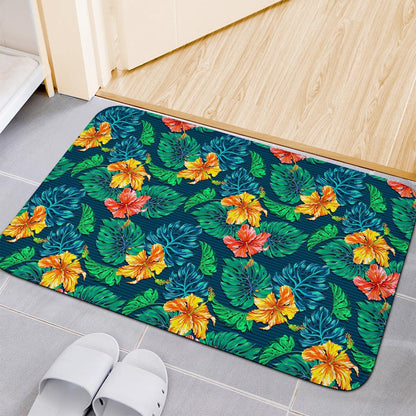 Hibiscus Monstera Hawaii Pattern Print Indoor Door Mat