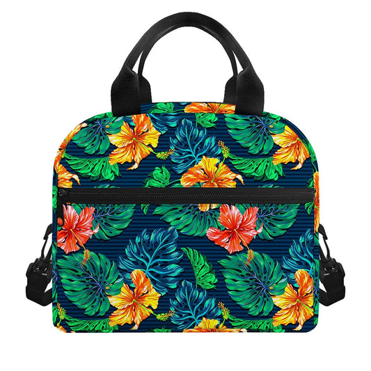 Hibiscus Monstera Hawaii Pattern Print Insulated Lunch Bag