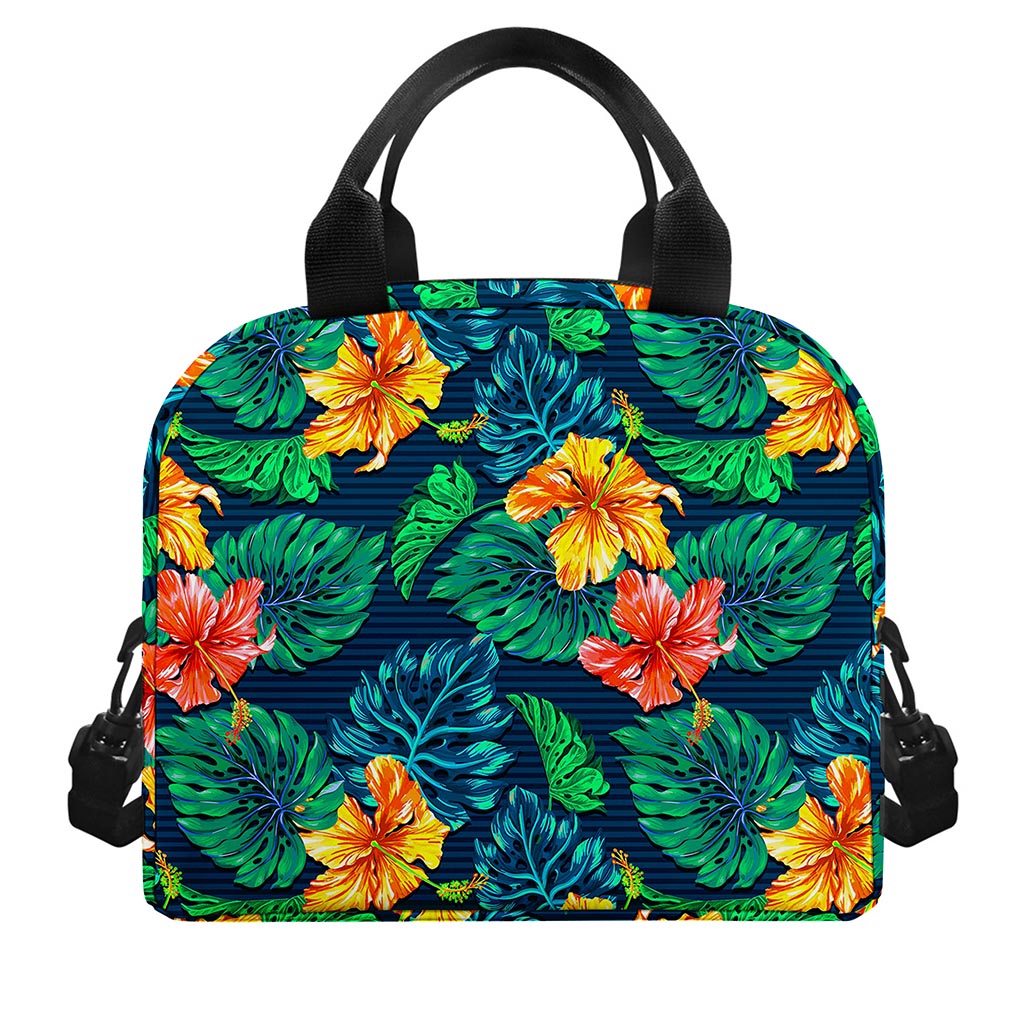 Hibiscus Monstera Hawaii Pattern Print Insulated Lunch Bag